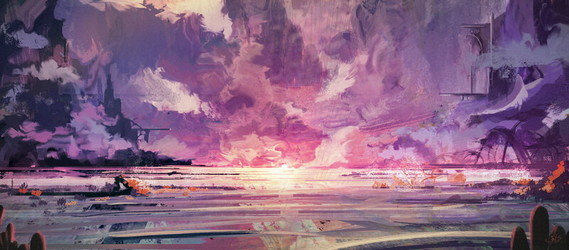 Sunset over Alien Landscape — Purple, Dramatic