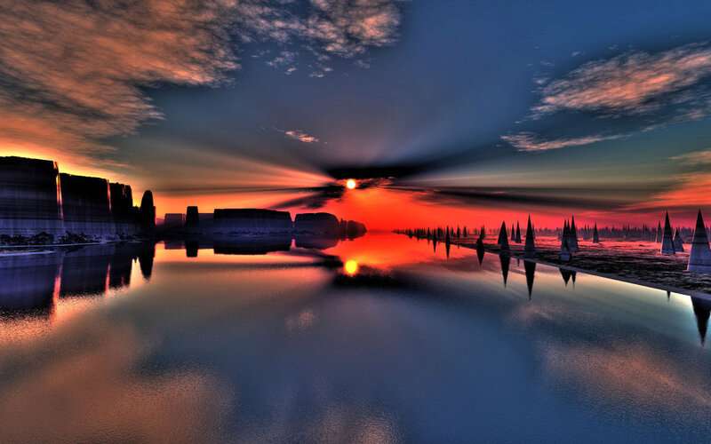 Sunset over Alien Landscape — Red