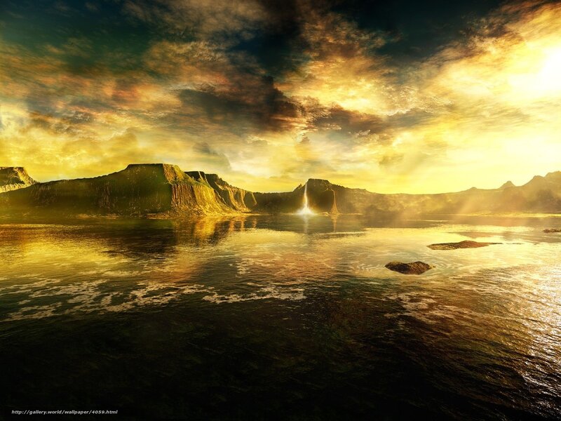 sunset over alien landscape