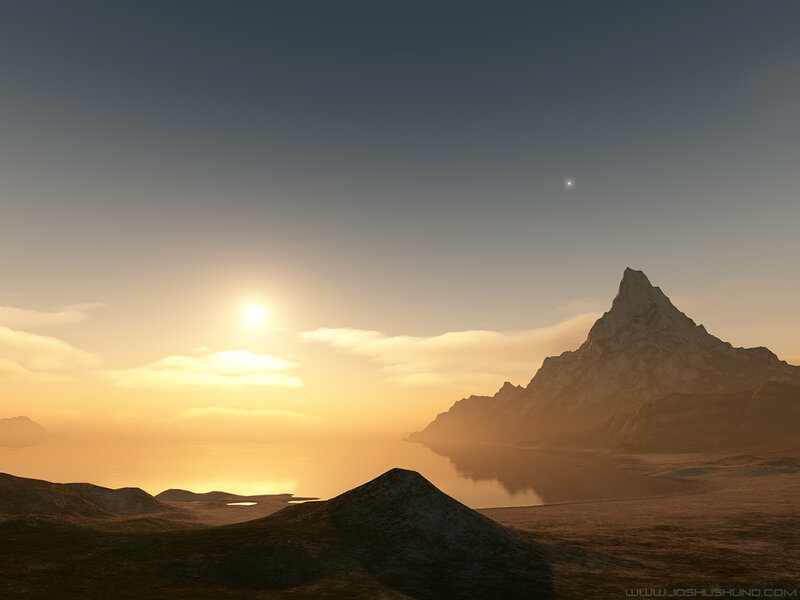 Sunset over alien mountains