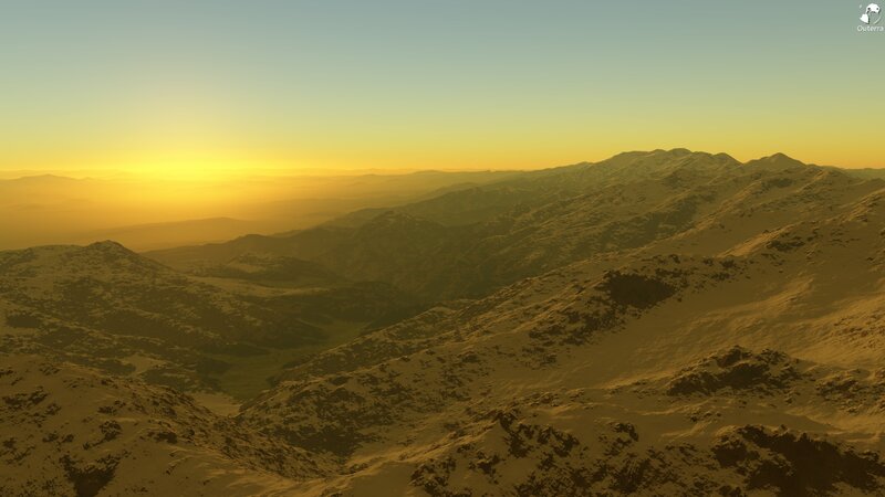 sunset over alien mountains