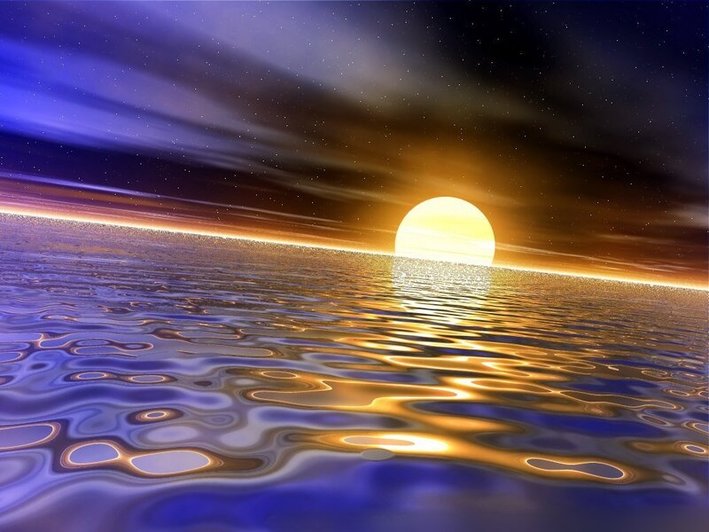 sunset over alien ocean