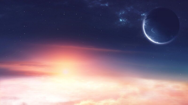 sunset over alien planet