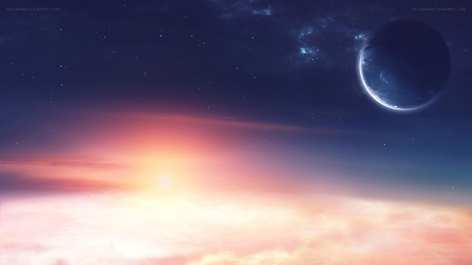 sunset over alien planet