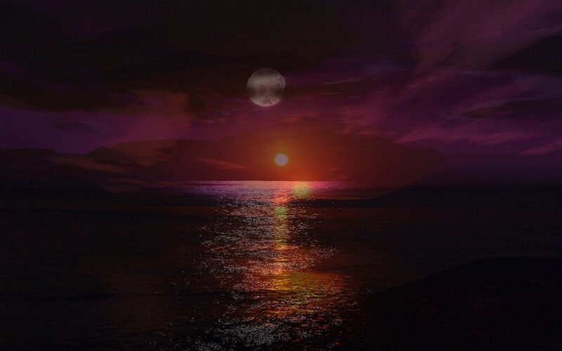 sunset over alien sea