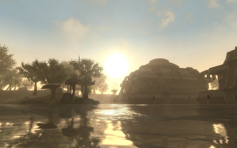 sunset over ancient ruins