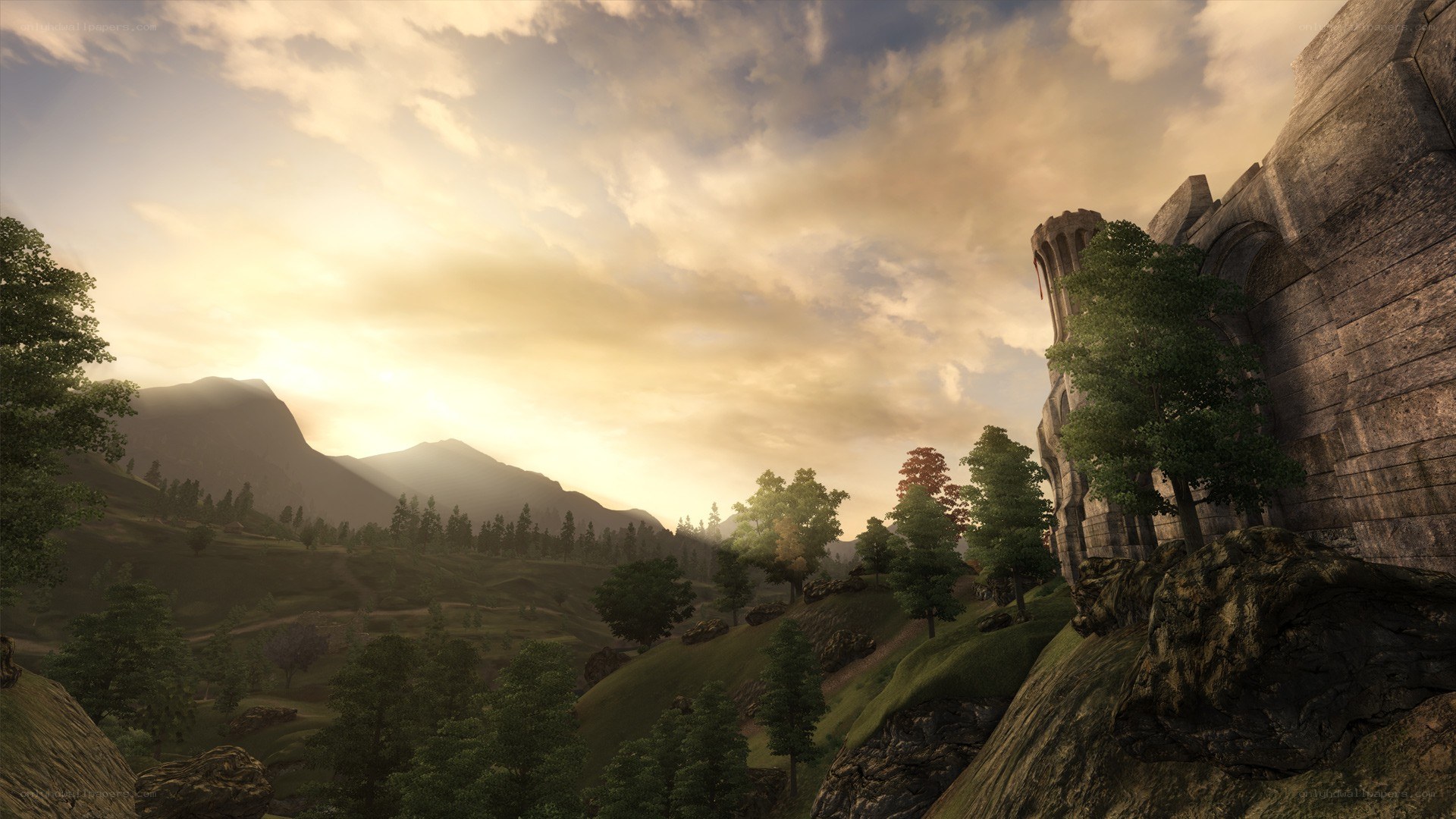 sunset over ancient ruins