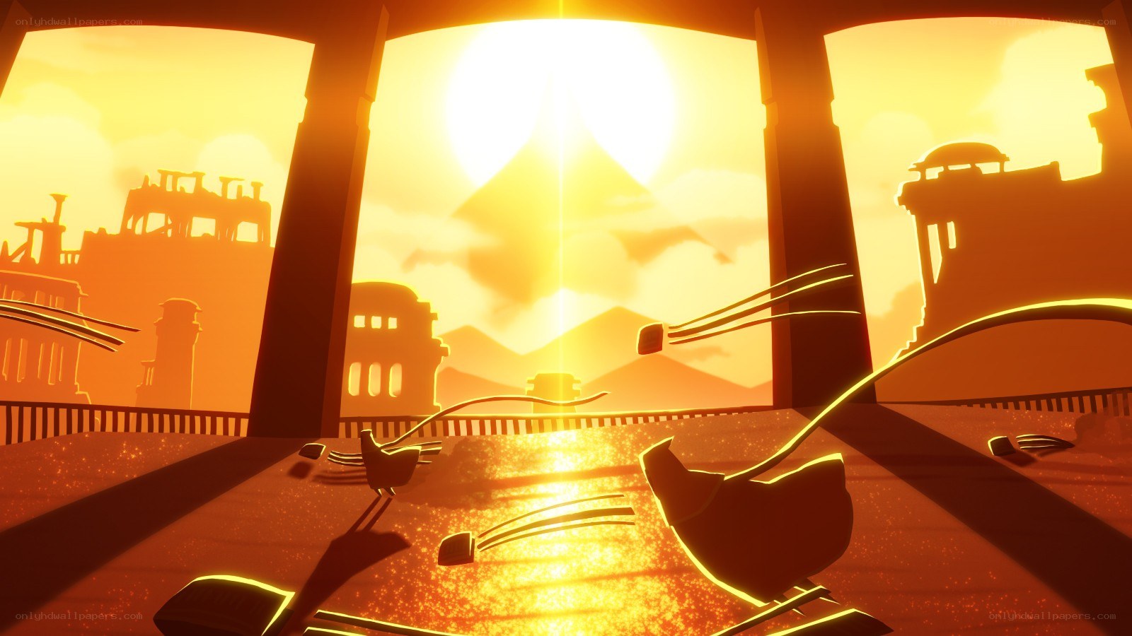 sunset over ancient ruins