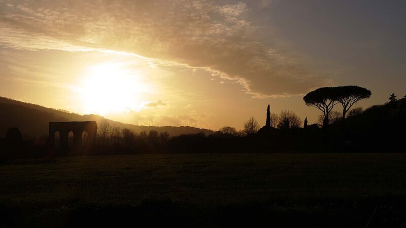 Sunset over ancient ruins