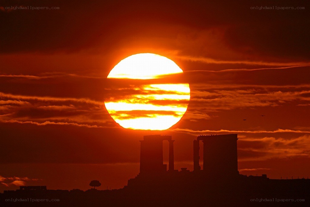 Sunset over ancient ruins