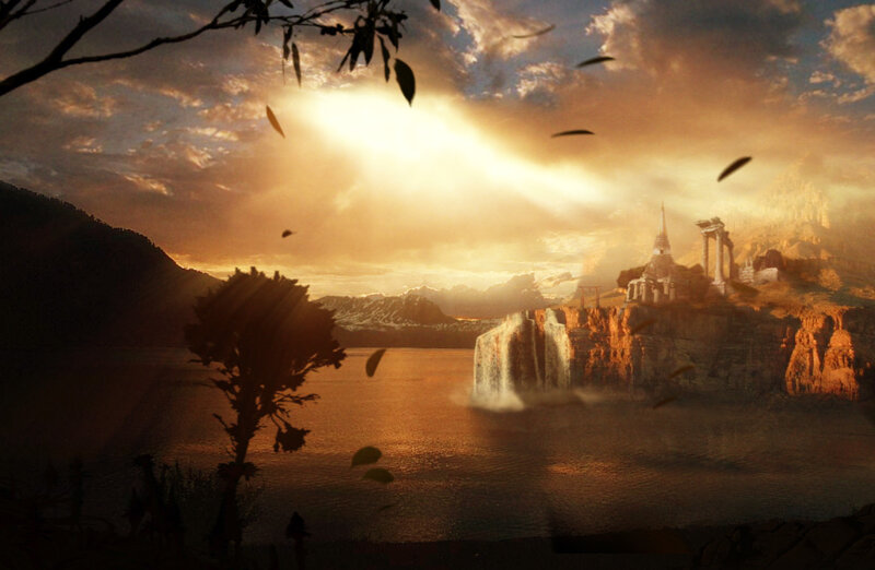 Sunset over ancient ruins