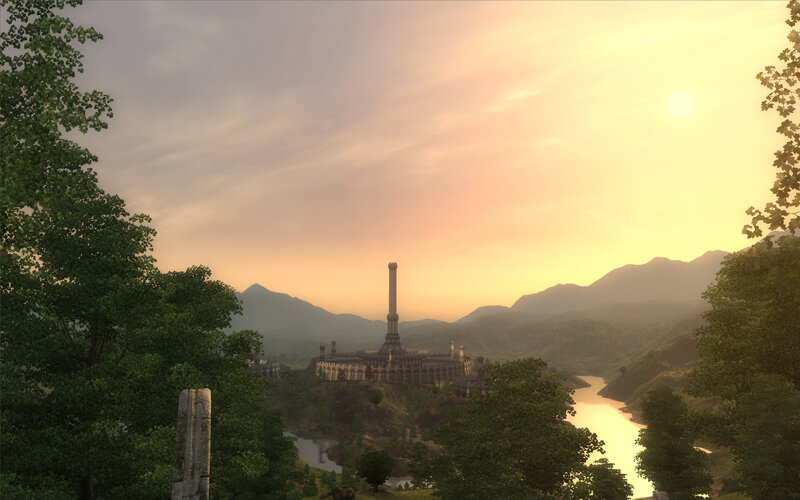 sunset over ancient ruins