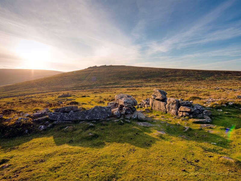 Sunset over ancient stone ruins