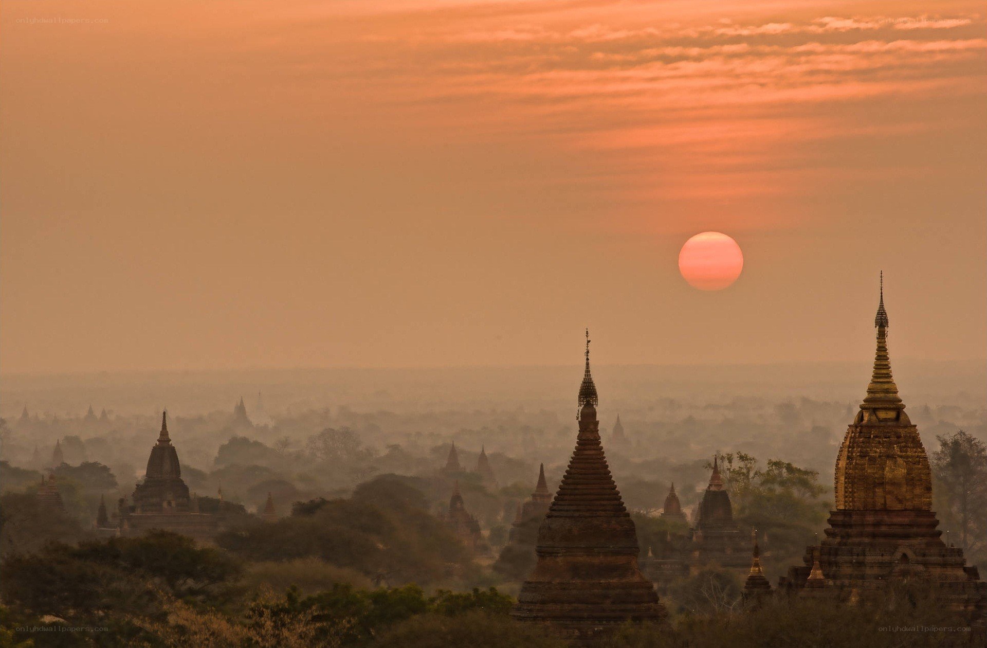 Sunset over ancient temples