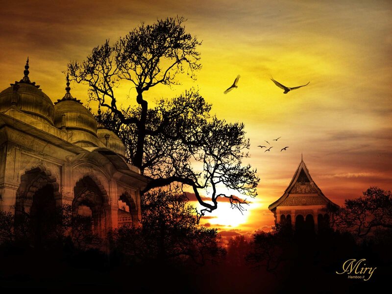 Sunset over ancient temples
