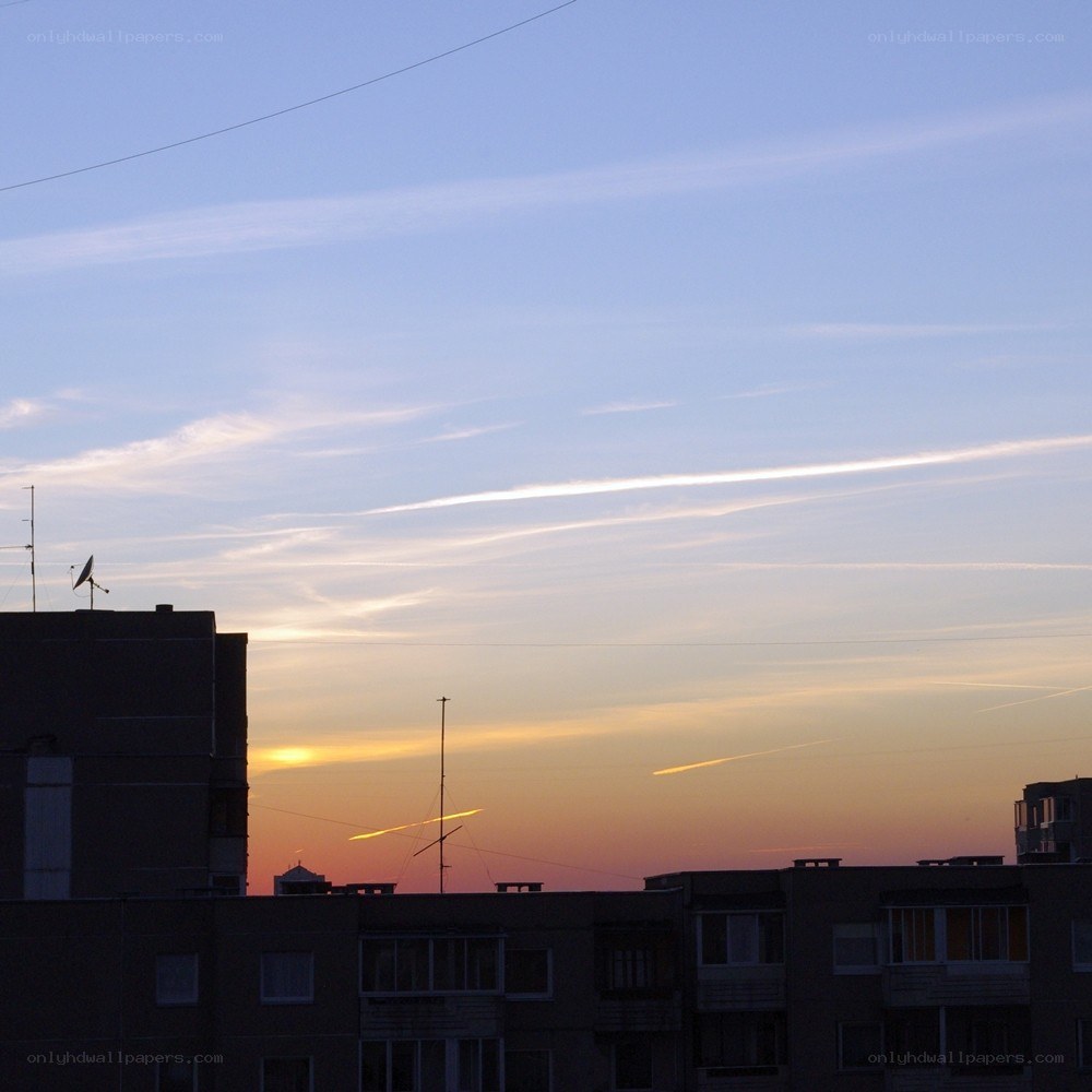 Sunset over apartment buildings
