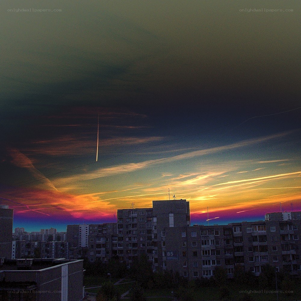 Sunset over apartment buildings