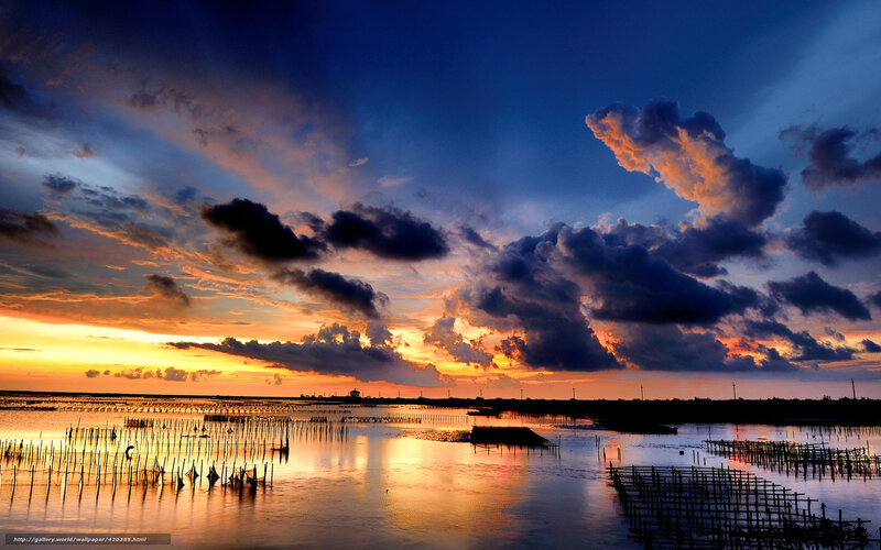 Sunset over Aquaculture Farm — Blue, Dramatic