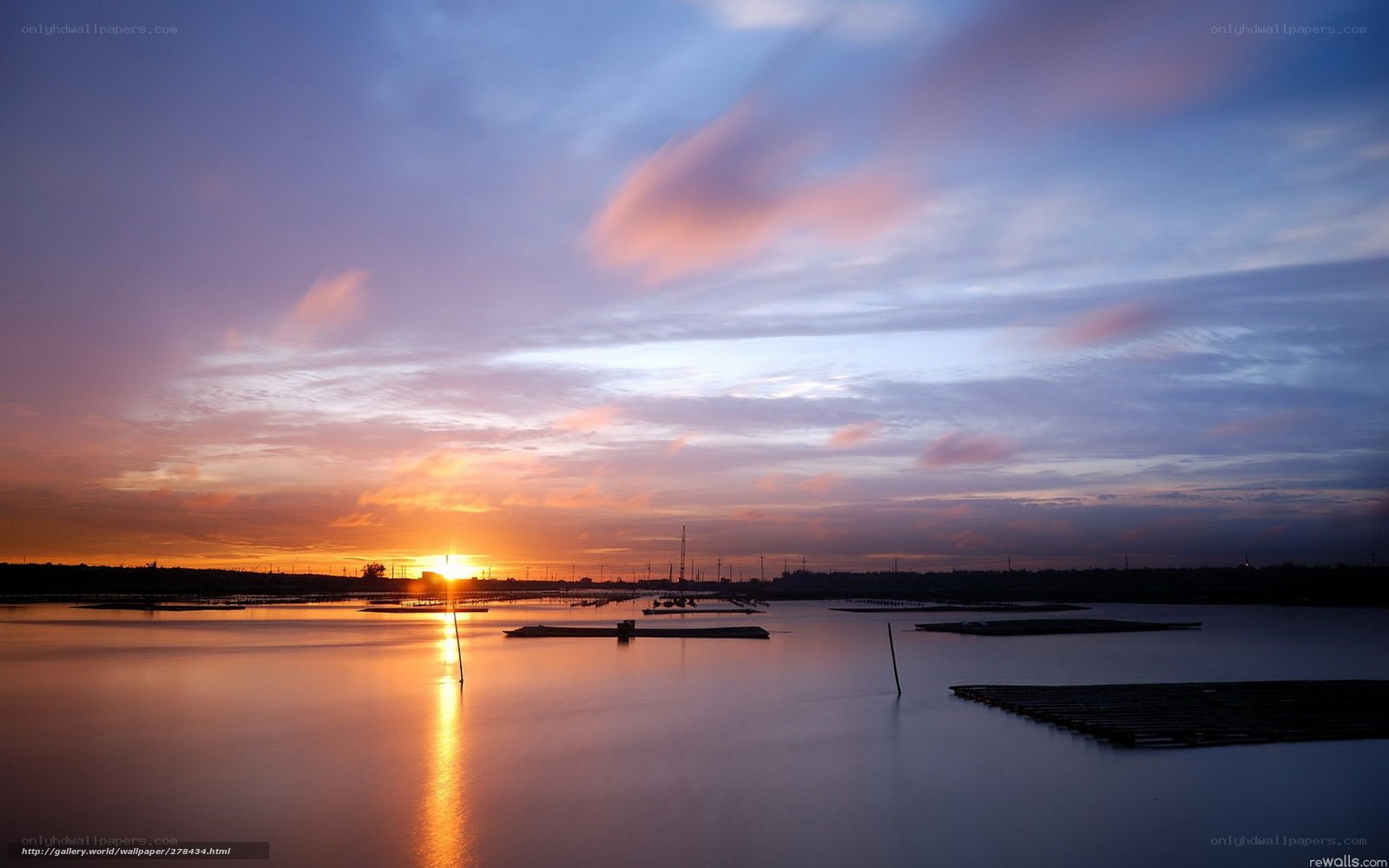 Sunset over aquaculture farms