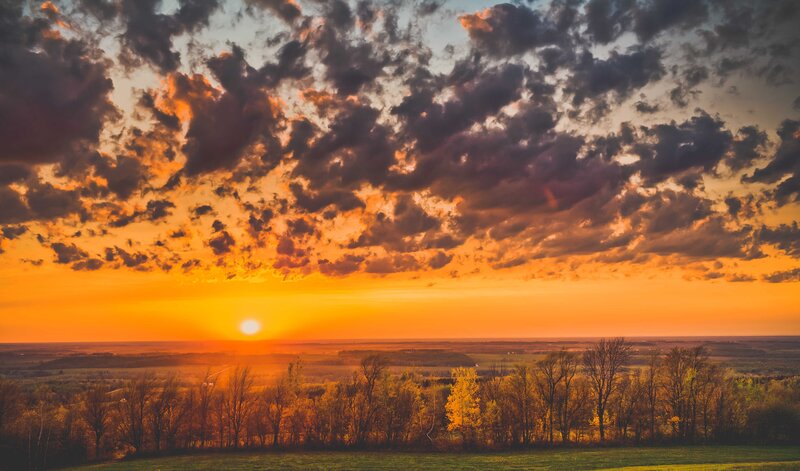 Sunset over autumn fields