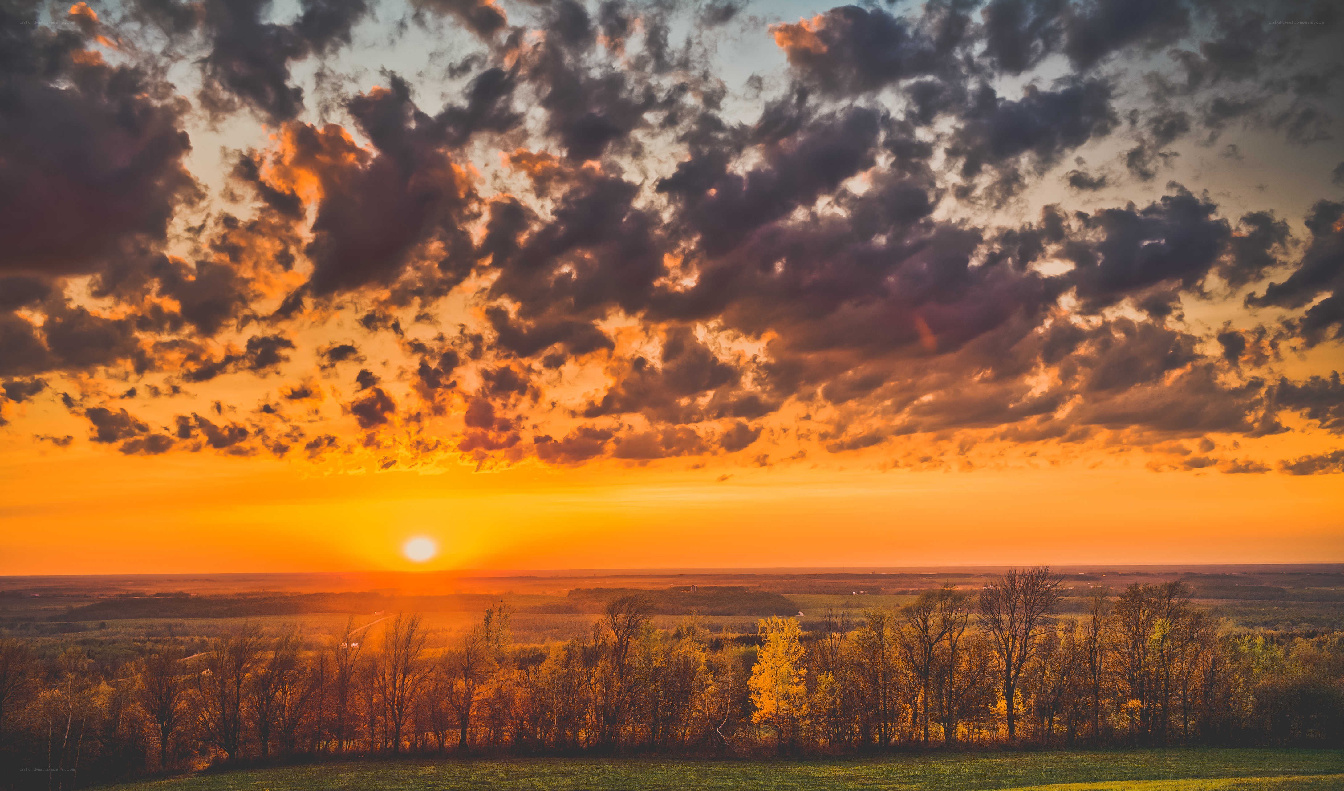 Sunset over autumn fields