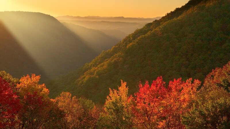Sunset over autumn mountains