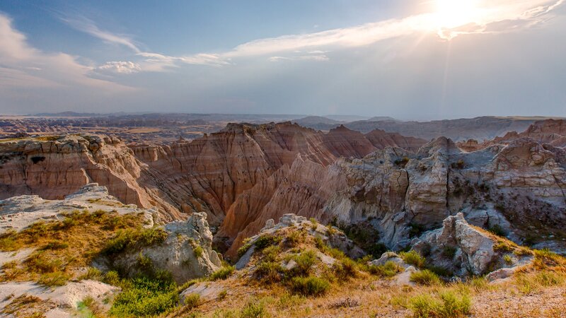 Sunset over Badlands canyon