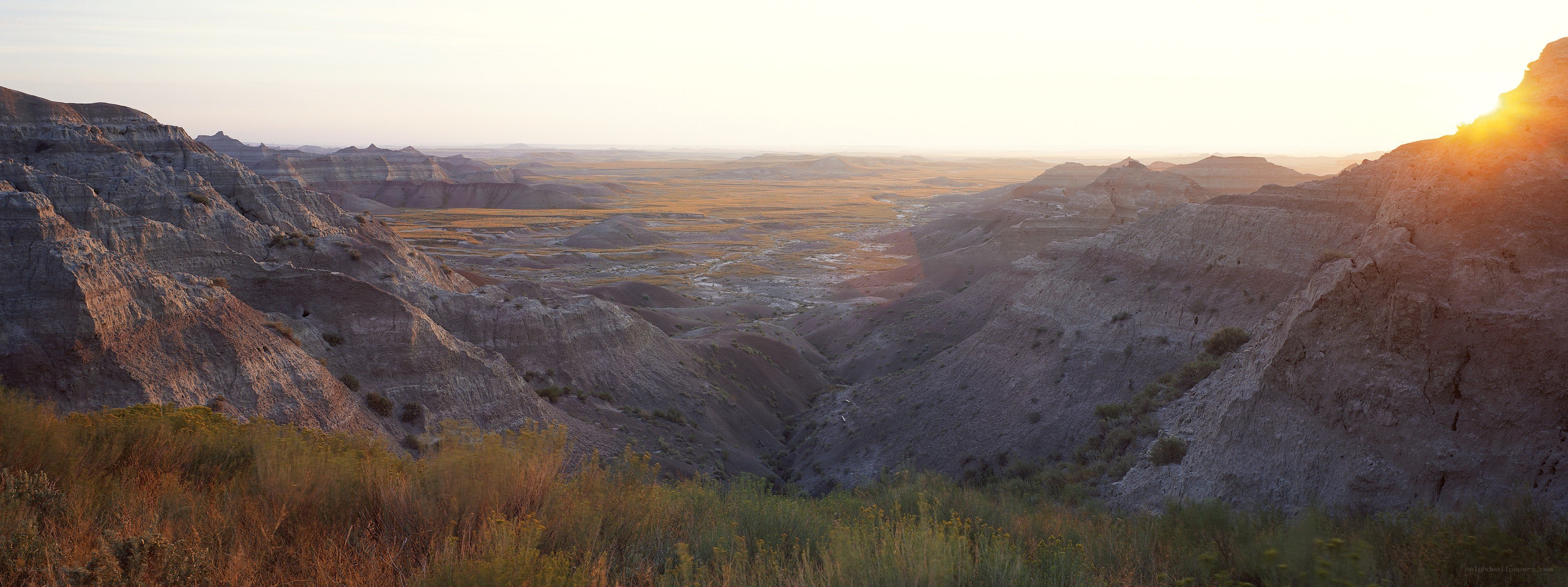 Sunset over Badlands canyon