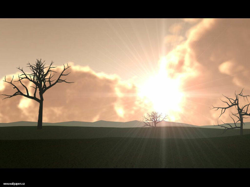 Sunset over barren landscape