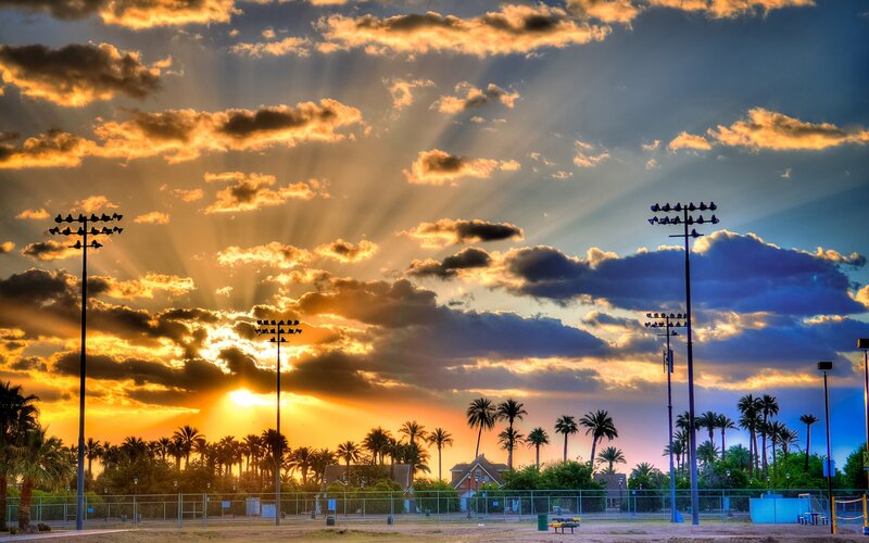Sunset over Baseball Field — Orange