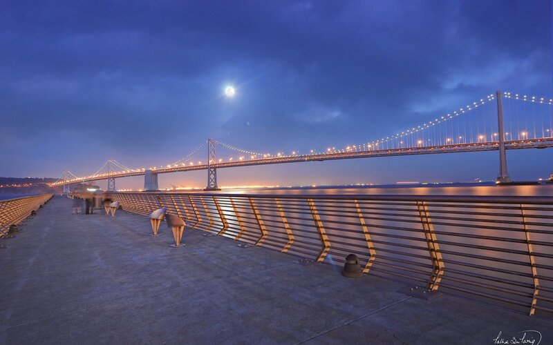 Sunset over Bay Bridge — Blue, Serene