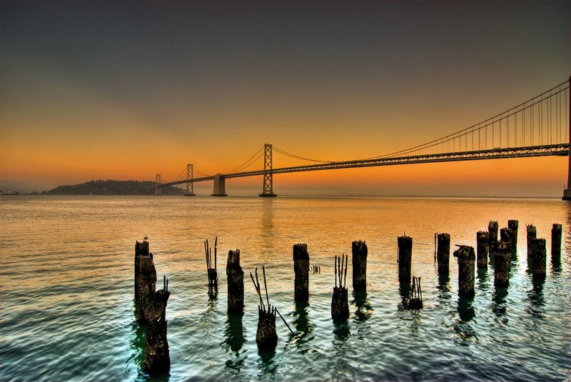 Sunset over Bay Bridge — Orange, Serene