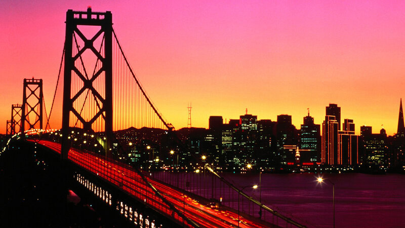Sunset over Bay Bridge — Pink