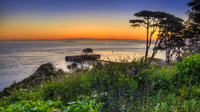 Sunset over Bay with Pier