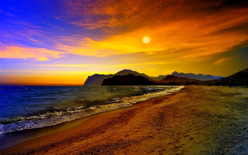 Sunset over Beach and Sea — Orange
