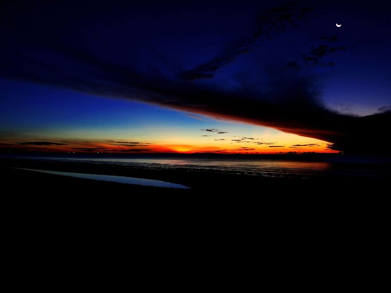 Sunset over Beach — Blue, Dramatic, Photograph, Moon, Clouds