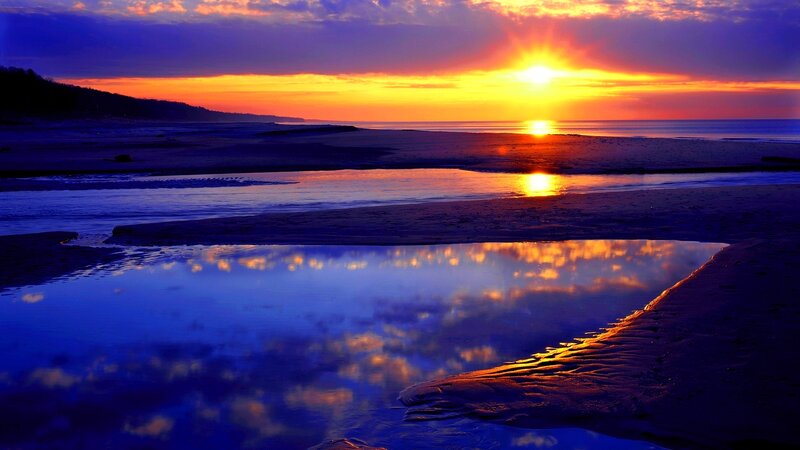 Sunset over Beach — Blue, Dramatic, Photograph, Ocean