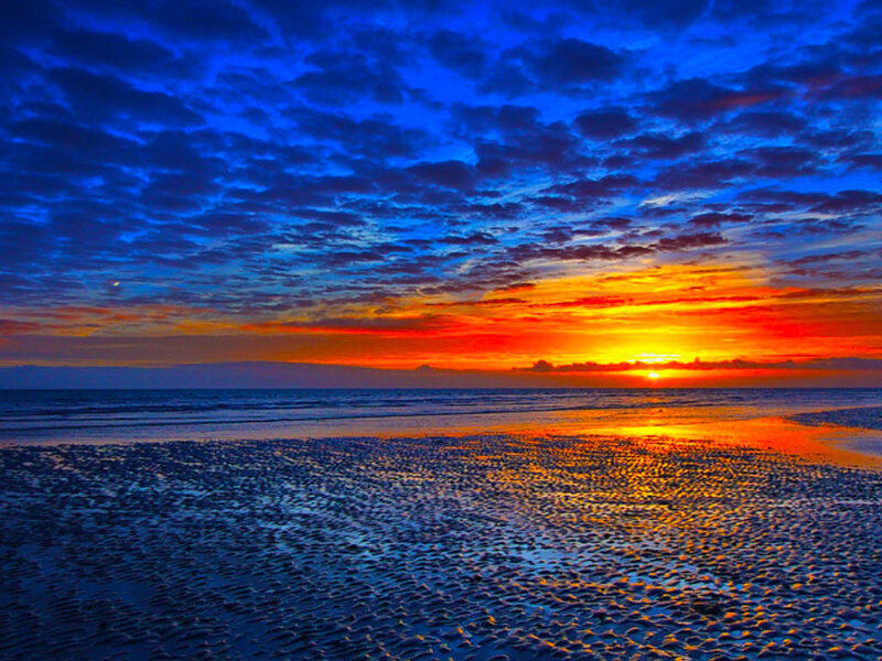 Sunset over Beach — Blue, Dramatic, Photograph