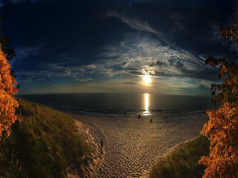 Sunset over Beach — Blue, Dramatic, Photograph, Trees