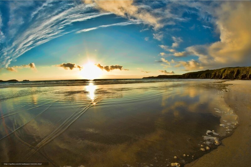 Sunset over Beach — Blue, Serene, Photograph, Ocean, Clouds