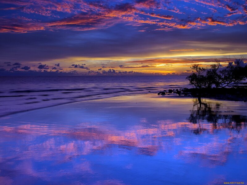 Sunset over Beach — Blue, Serene, Photograph, Ocean, Sky