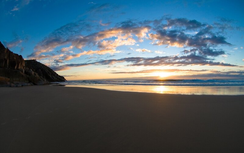 Sunset over Beach — Blue, Serene, Photograph, Ocean