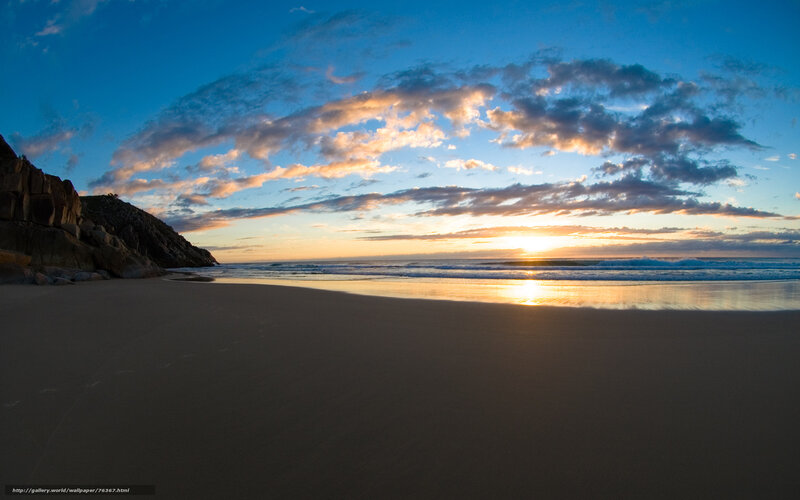Sunset over Beach — Blue, Serene, Photograph, Rocks