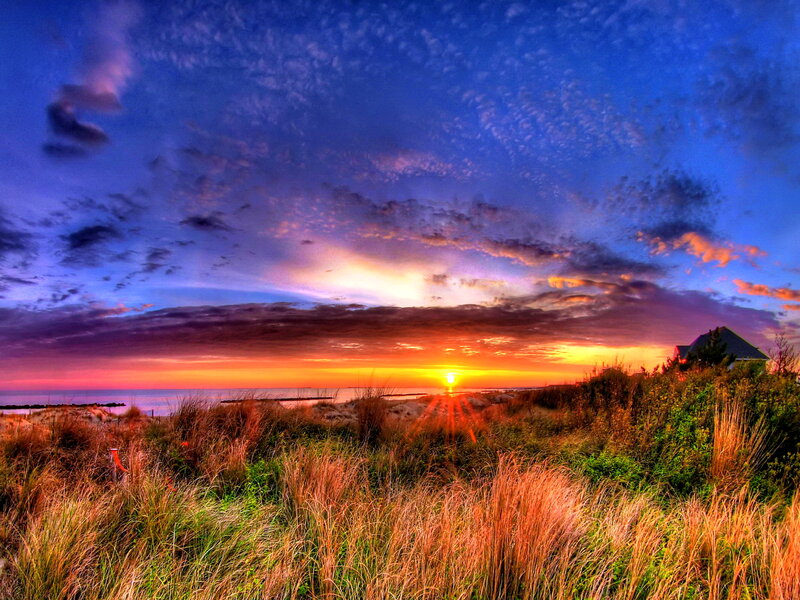 Sunset over Beach Dunes — Blue