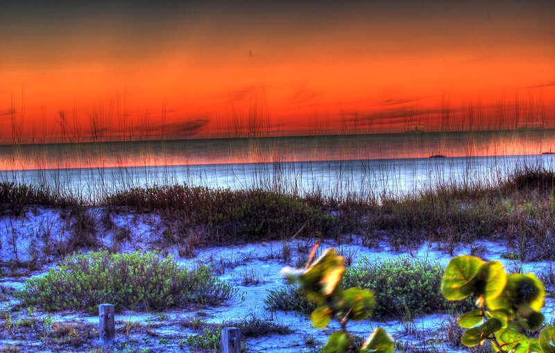 Sunset over Beach Dunes — Orange, Dramatic