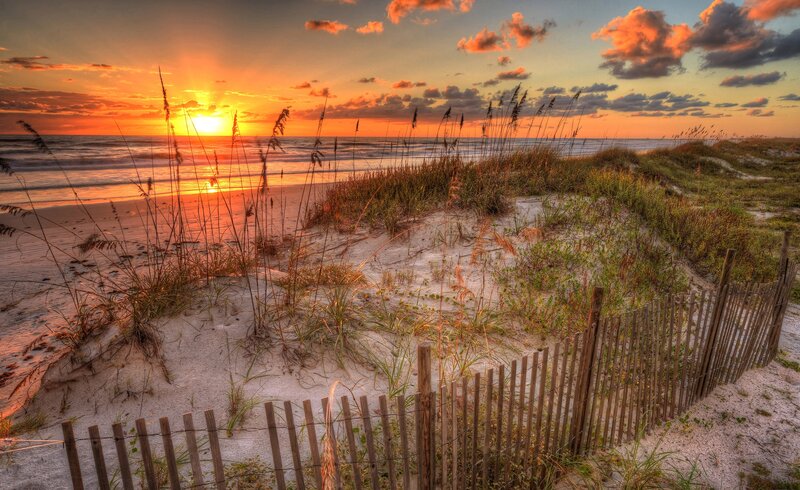 Sunset over Beach Dunes — Orange, Serene