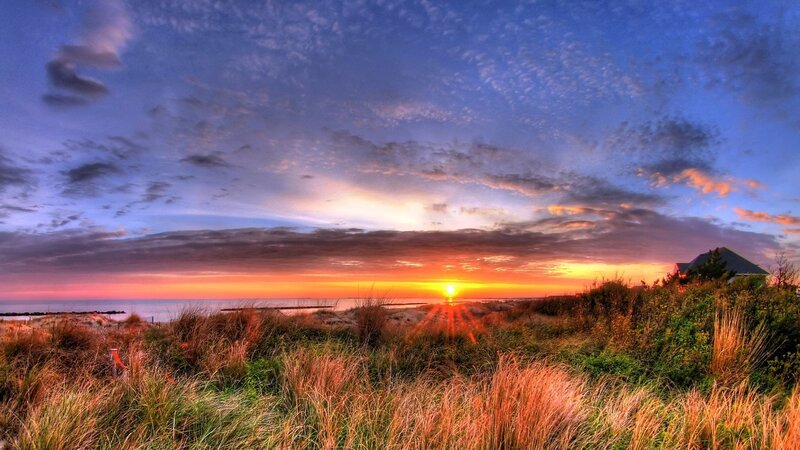 Sunset over Beach Dunes — Orange