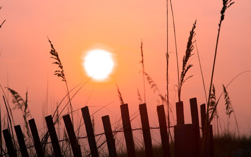 Sunset over beach fence