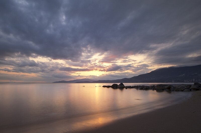 Sunset over Beach — Gray, Dramatic