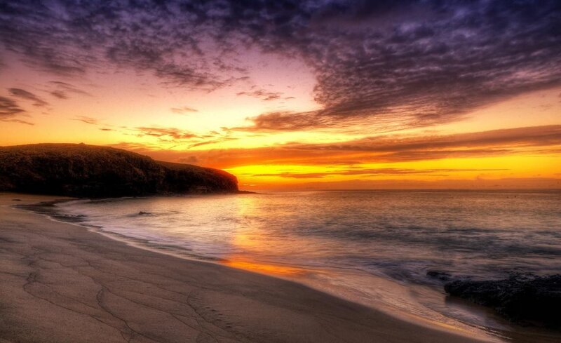 Sunset over Beach — Orange, Dramatic, Photograph, Ocean, Cliff
